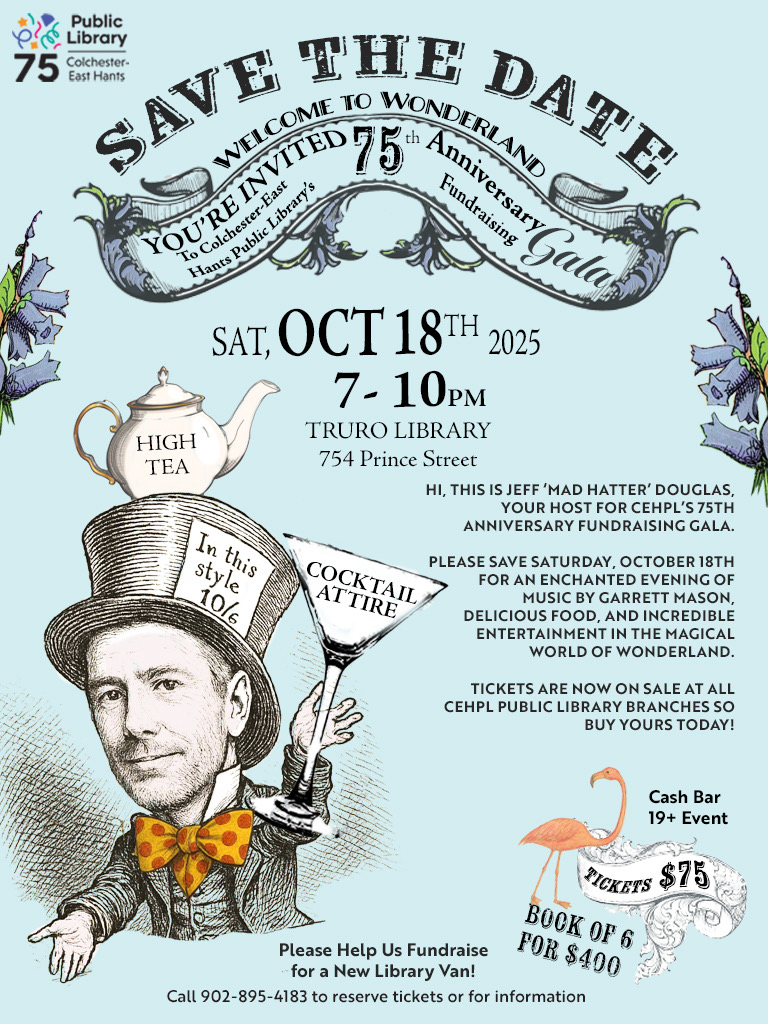 Poster for the Colchester-East Hants Public Library 75th Anniversary Gala